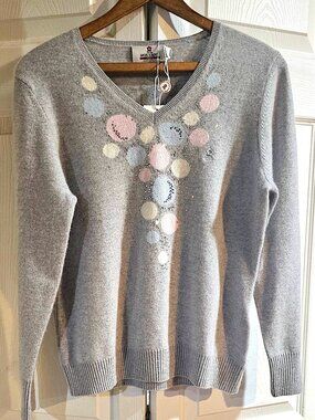 NWT Montagut Art Deco Embellished Cashmere Sweater Made in France Size Large